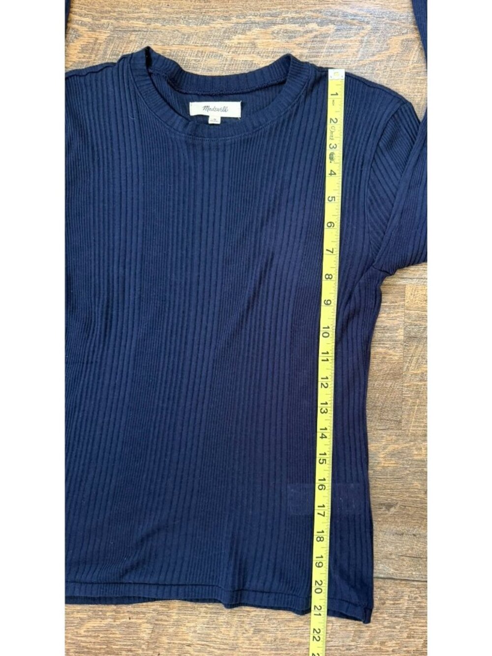 Madewell Navy Ribbed Long-Sleeve Crewneck Knit Top Women's Size M - Picture 6 of 8